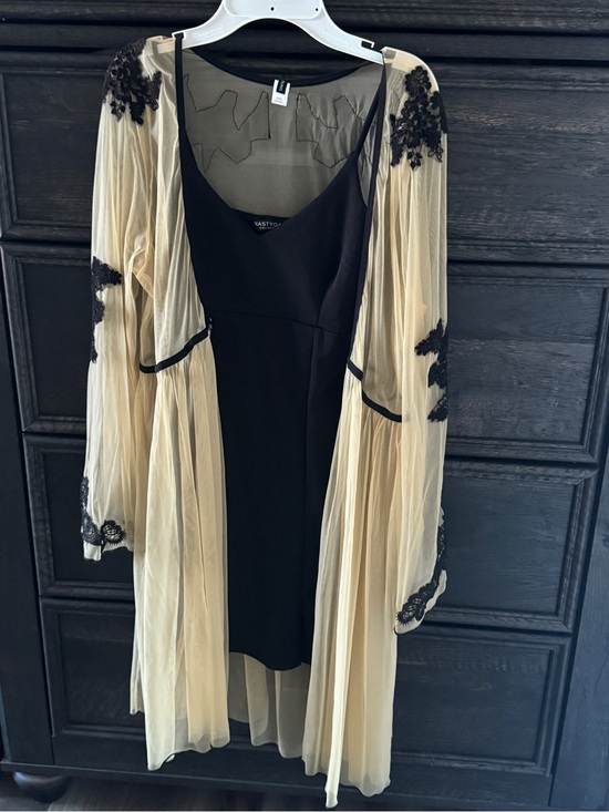 Nasty Gal Other - Nasty Gal Black Slip Dress with Cream Embroidered Sheer Duster